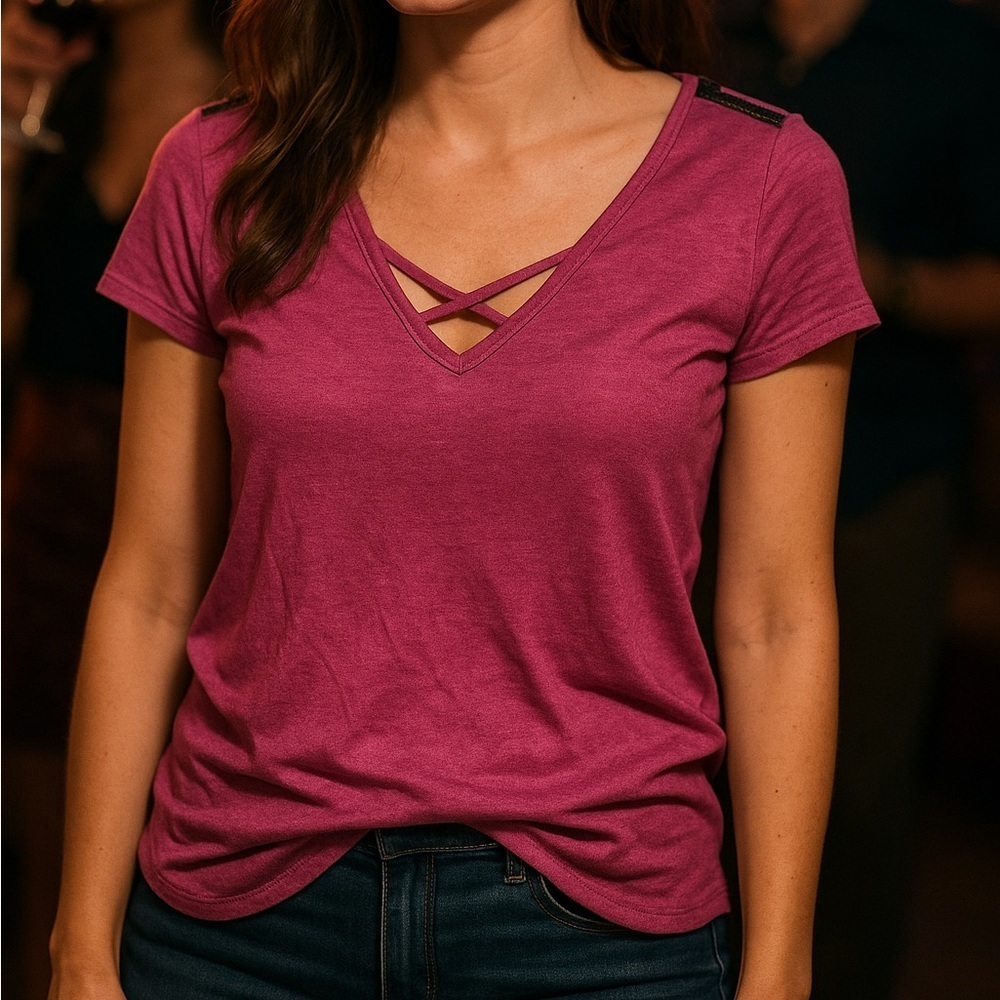 Pick 2/$15 Seven7 Women's Short Sleeve Tee in Purple